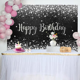 Lofaris Sliver Glitter Diamonds Black Birthday Backdrop